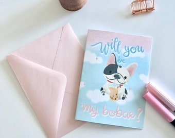 Frenchie Valentine's Day Blank Card | I Love You So Mochi Card | Will You Be My Bobae Card