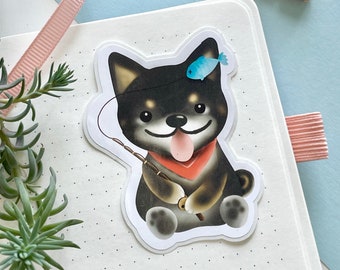 Fishing Shiba Stickers | Shiba stickers | Puppy Laptop or Journal Stickers