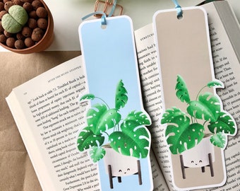 Monstera plant | Snake Plant | Handmade doubled-sided paper bookmarks with cute plant illustration | Book Accessories