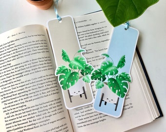 Monstera plant | Snake Plant | Handmade doubled-sided paper bookmarks with cute plant illustration | Book Accessories