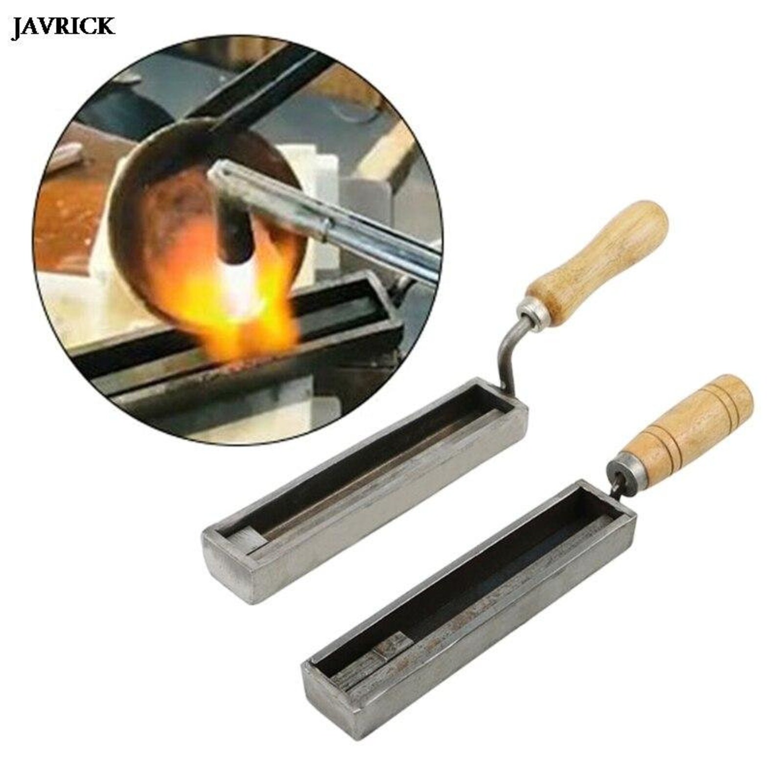 thumbnail image 2 of Metal Melting Mold For Gold Silver Casting - Iron Ingot Mold With Wood Handle 2 of 14