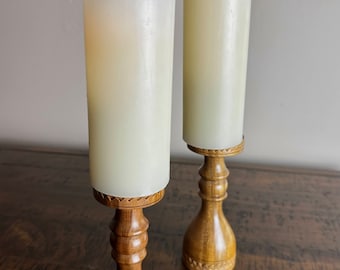 Pair of Vintage Wooden Candleholders