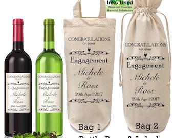 Personalised engagement bottle bag champagne/wine gift wrapping couple wedding
