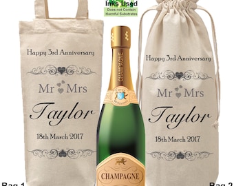 Bottle bag personalised glass any year wedding anniversary gift champagne wine