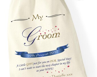 Groom gift personalised printed wedding day husband to be gift from bride bag