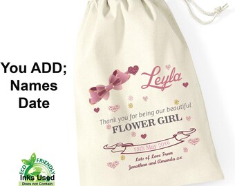 Flower girl personalised bridesmaid gift bag printed wedding favour thank you