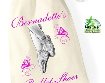 Ballet cotton drawstring dance shoes bag personalised girl birthday pink gift