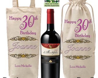 Personalised 30th birthday bottle bag champagne wine birthday gift any colour