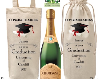 Graduation bottle bag personalised day gift champagne wine carrying bag wrapping