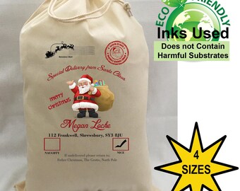Personalised santa claus sack christmas stocking gifts presents girl boy xmas
