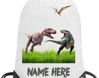 Dinosaur t rex school personalised gym swimming pe nursery drawstring bag