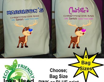 Personalised reindeer christmas eve stocking christmas santa sack girl boy gift