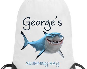 Boy fish shark personalised school gym swimming pe nursery drawstring bag gift
