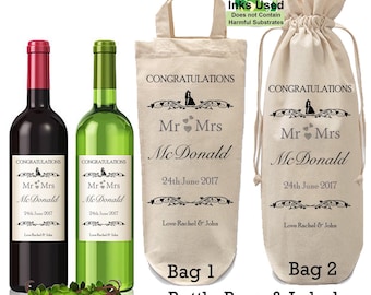 Personalised wedding day any anniversary bottle bag label wine gift wrapping