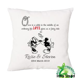 Personalised micky mouse wedding day anniversary gift canvas cotton cushion