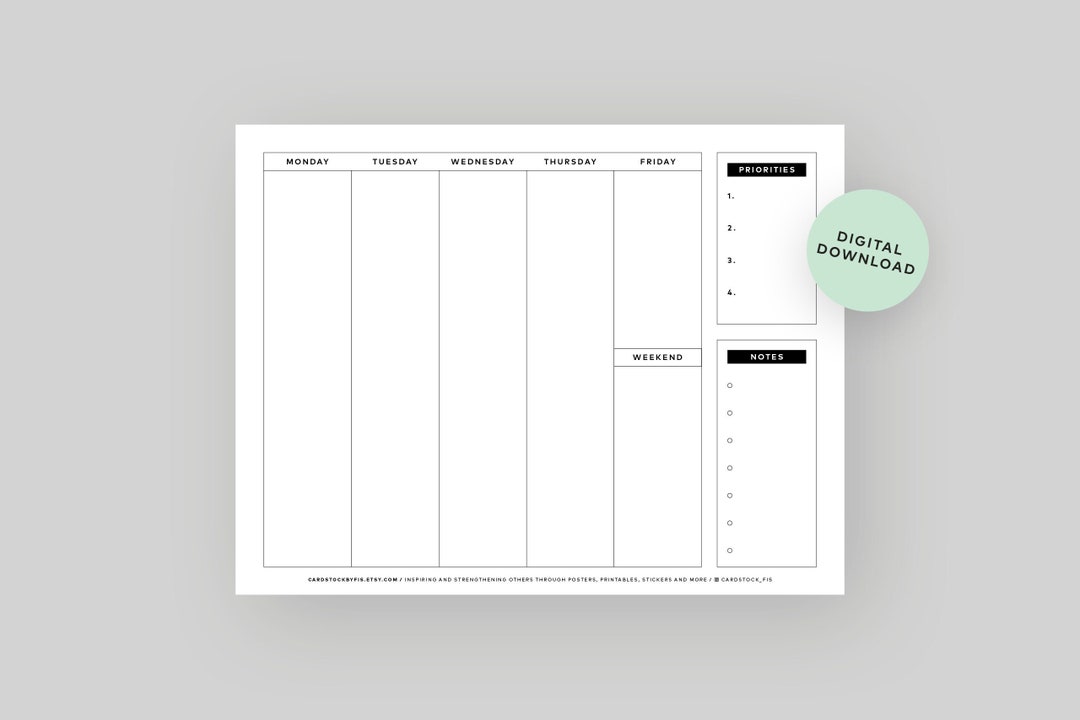 Weekly Undated Planner Printable Template Minimalist Productivity to Do ...