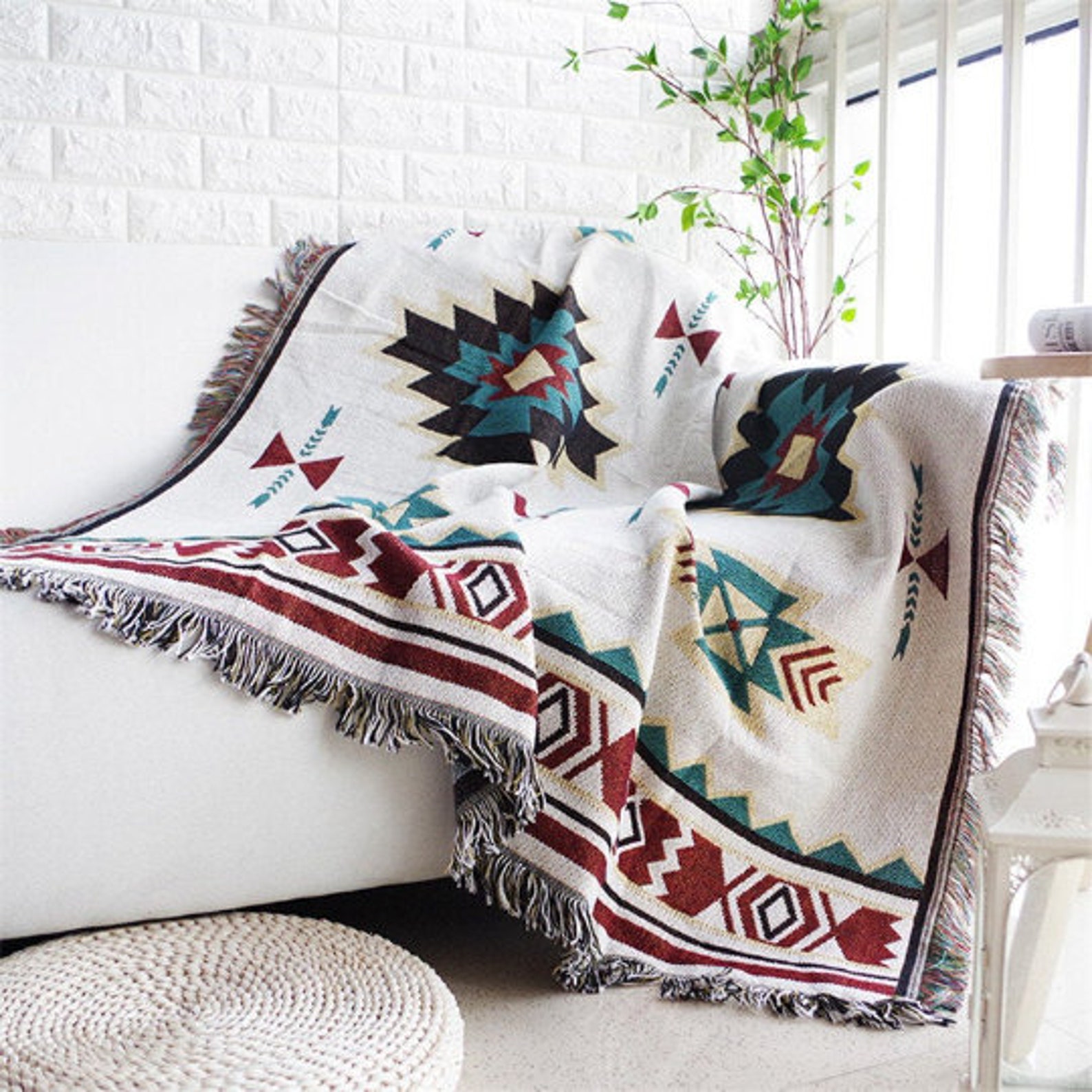 Aztec Throw Blanket Cotton Bohemian Throw Blanket Fringed Sofa Etsy UK