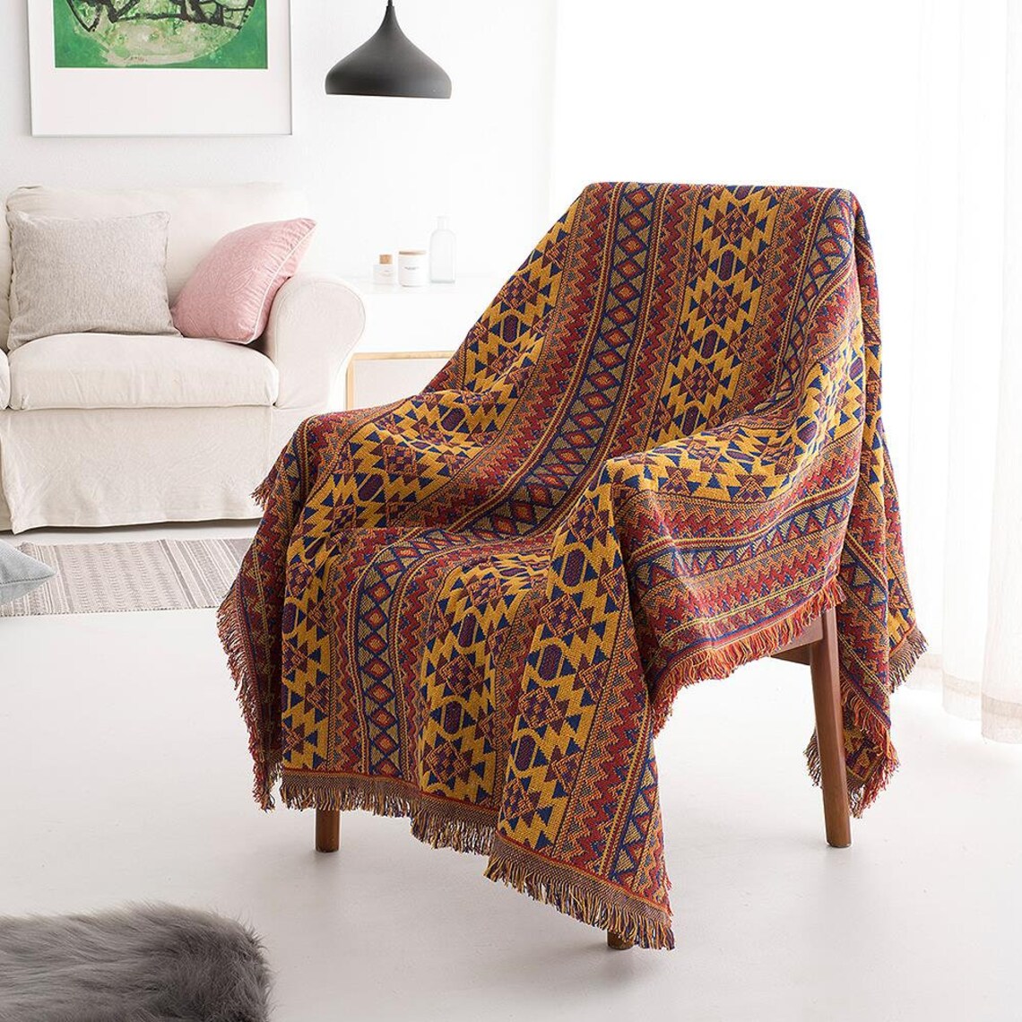 Bohemian Throw Blanket Aztec Boho Throw Sofa Blanket Sofa Etsy UK