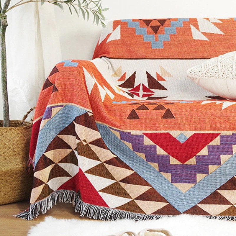 Large Bohemian Aztec Throw Blanket Cotton Woven Tapestry Sofa - Etsy UK