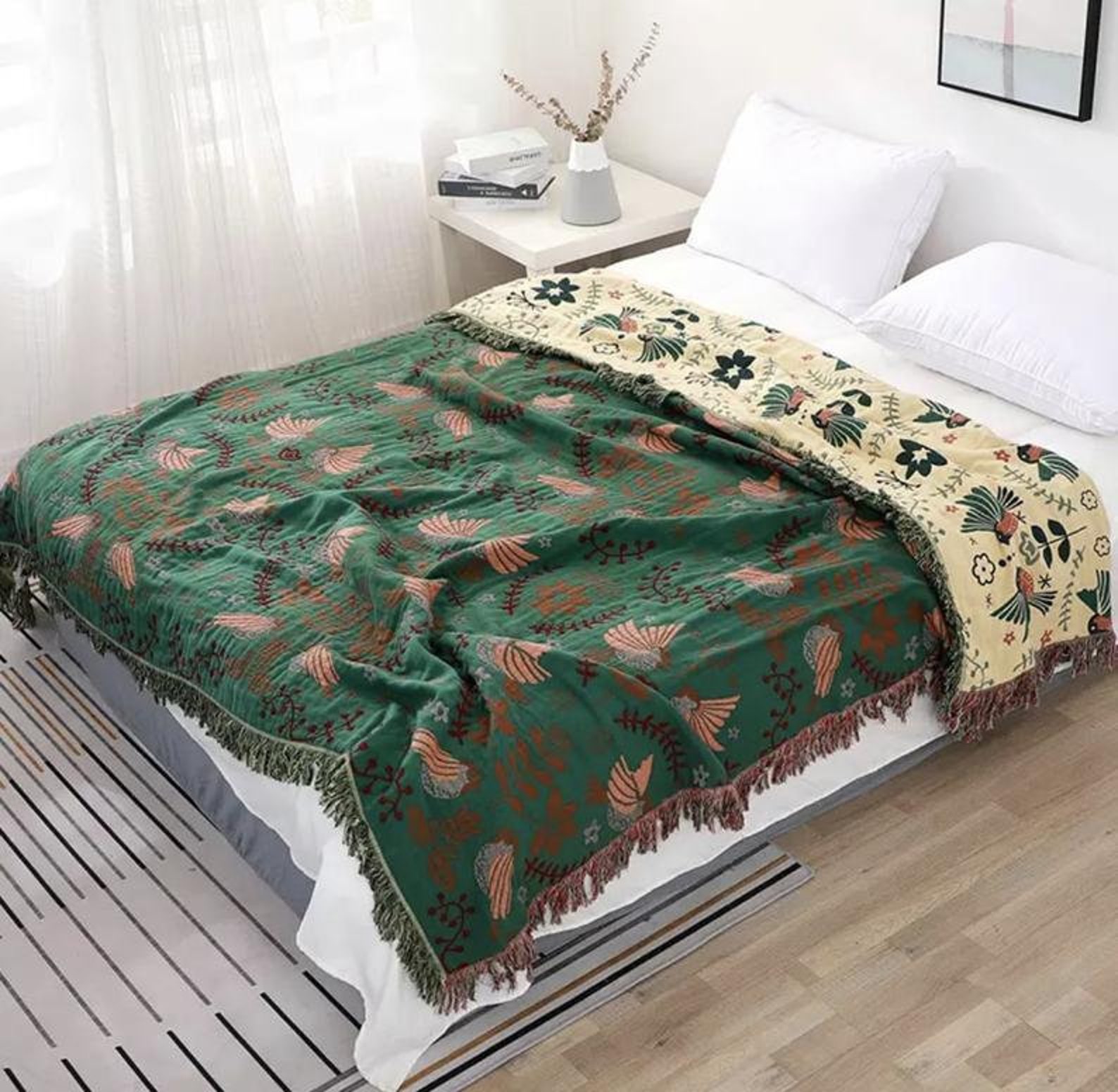 Reversible Scandi Nordic Green Sofa Throw Blanket Boho Throw Etsy