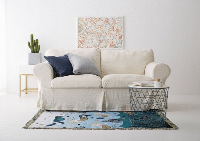 Large Mermaid Tapestry Throw Blanket Woven Cotton Fringed Sofa Etsy UK