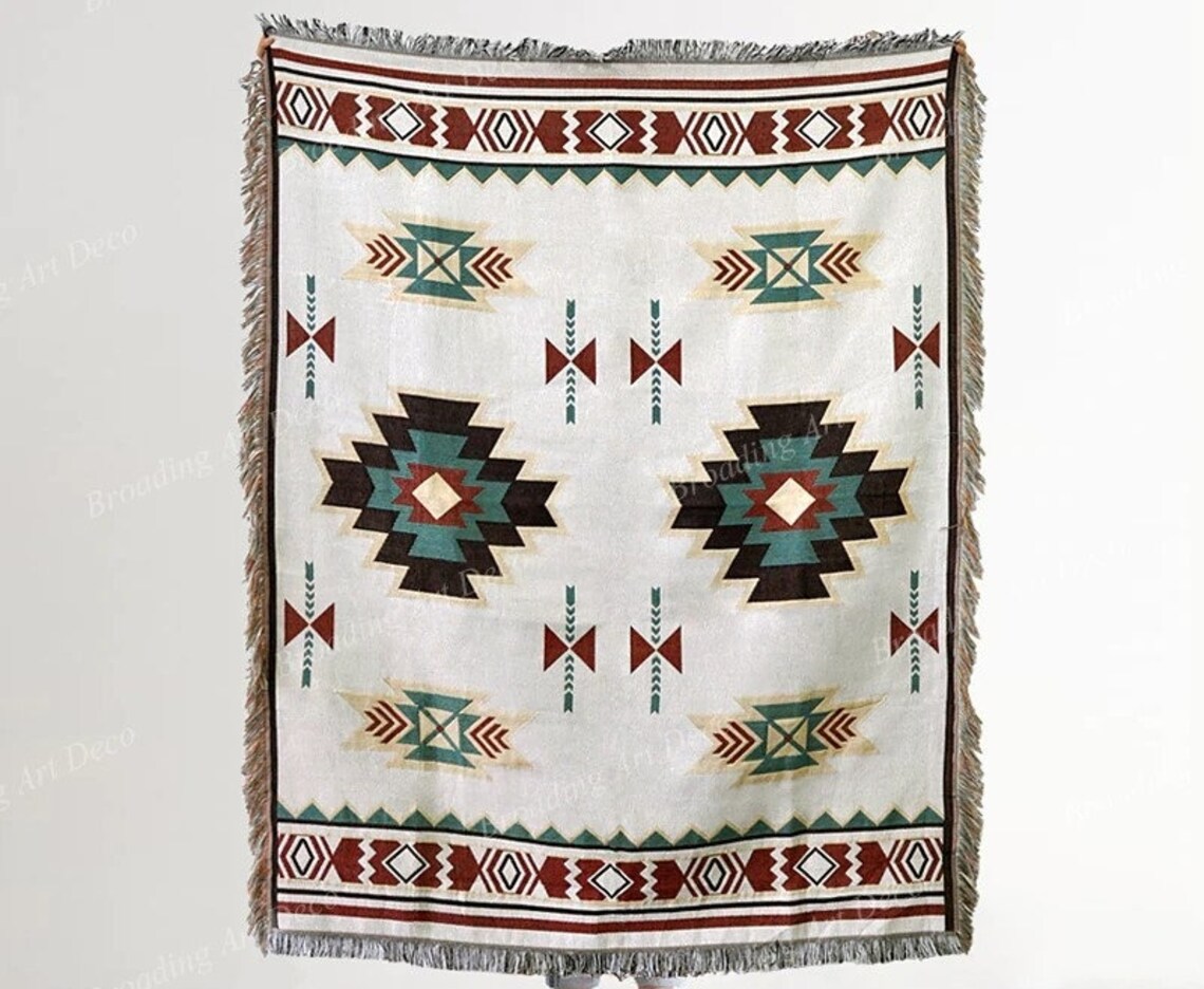 Aztec Throw Blanket Cotton Bohemian Throw Blanket Fringed Sofa Etsy UK