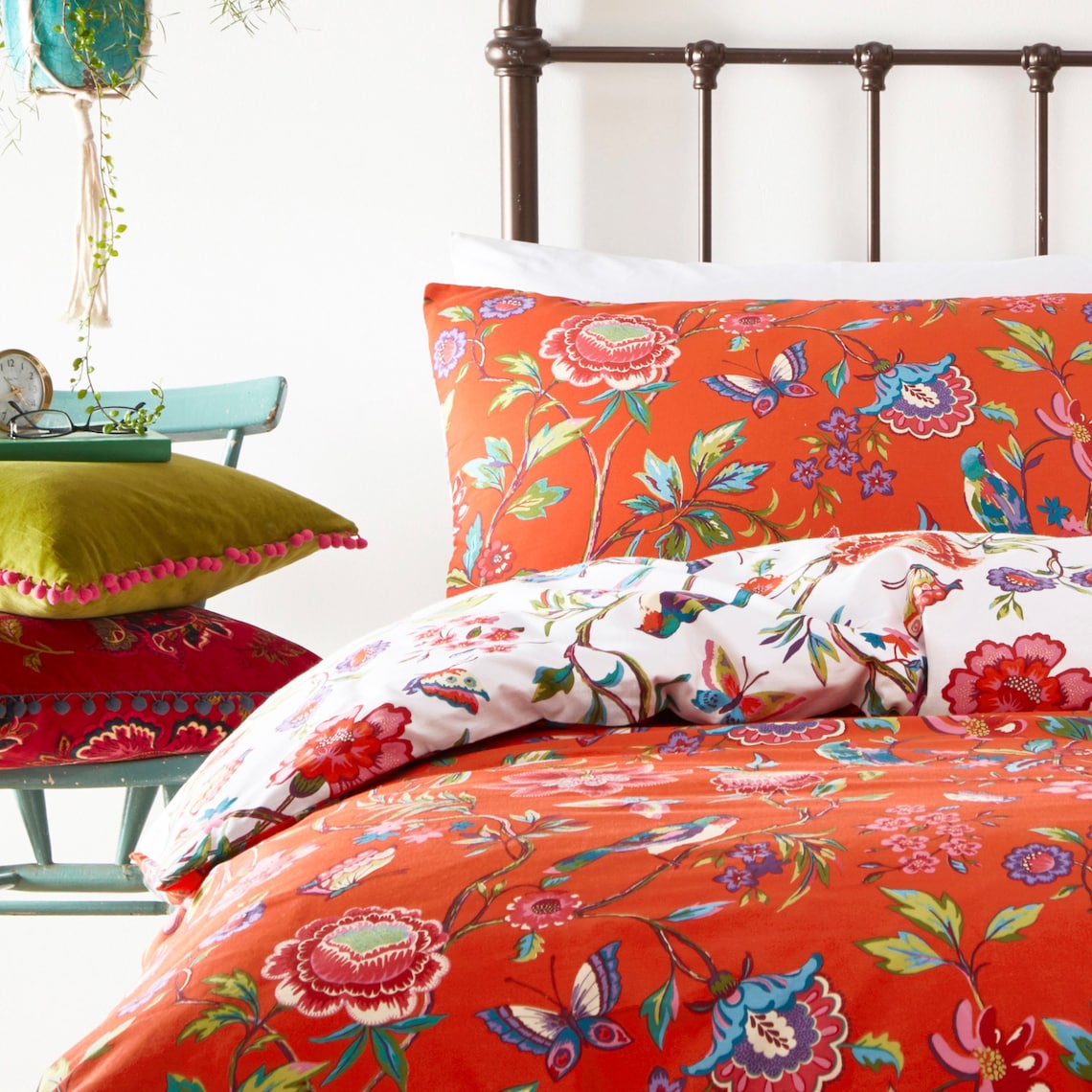 Red Floral Duvet Cover Set Reversible Botanical Flowers Duvet Etsy UK