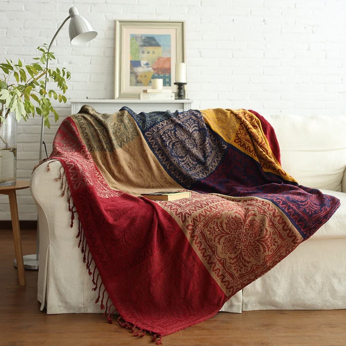 Large Red Bohemian Throw Blanket Moroccan Throw Boho Blanket Etsy