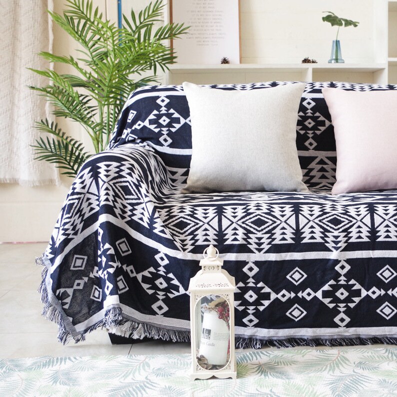 Large Cotton Aztec Throw Blanket Bohemian Sofa Throw Blanket Etsy UK