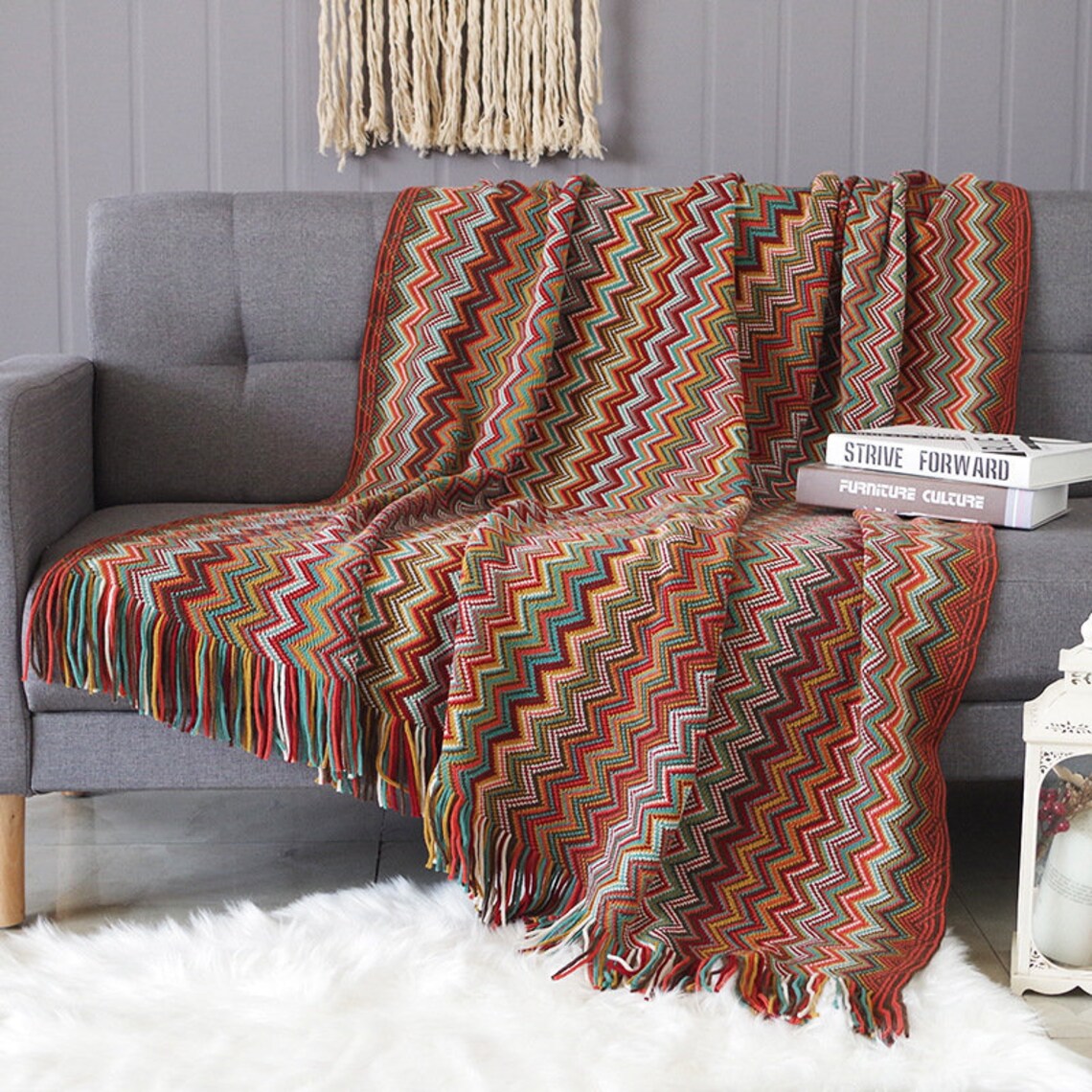 Nordic Knitted Blanket Sofa Throw Travel Blanket Scandi Etsy