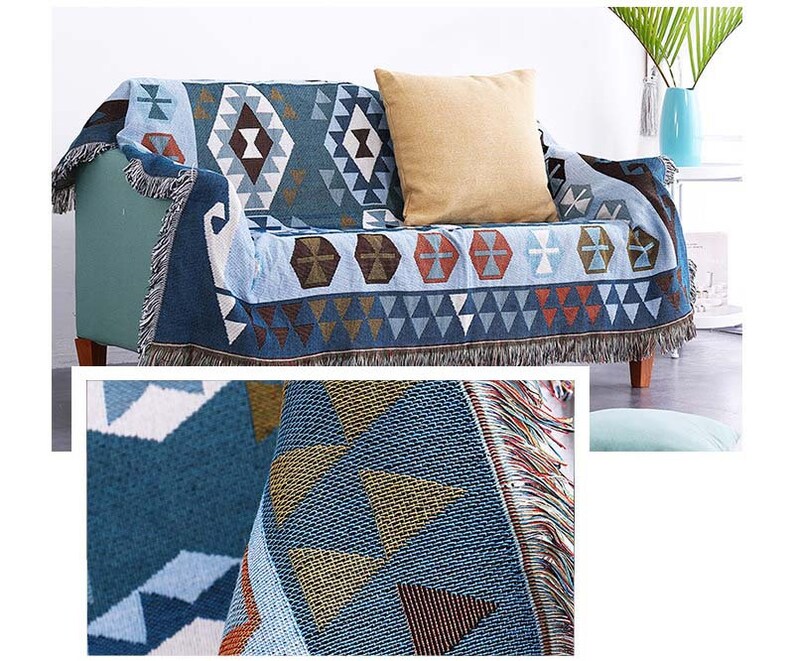 Large Bohemian Aztec Throw Blanket Cotton Woven Tapestry Sofa Etsy UK