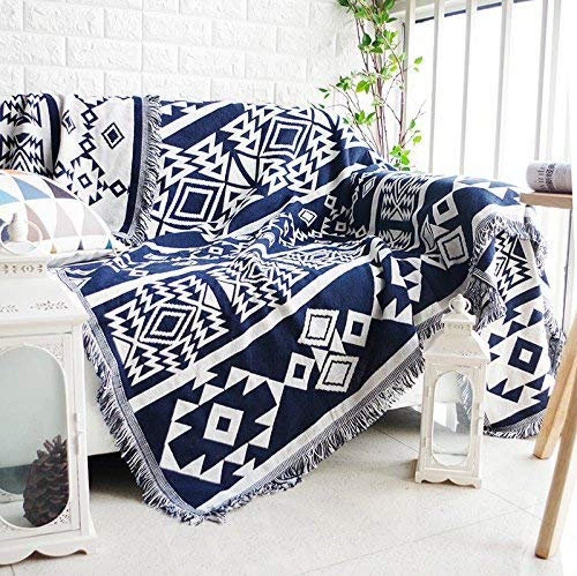 Large Cotton Aztec Throw Blanket Bohemian Sofa Throw Blanket Etsy UK