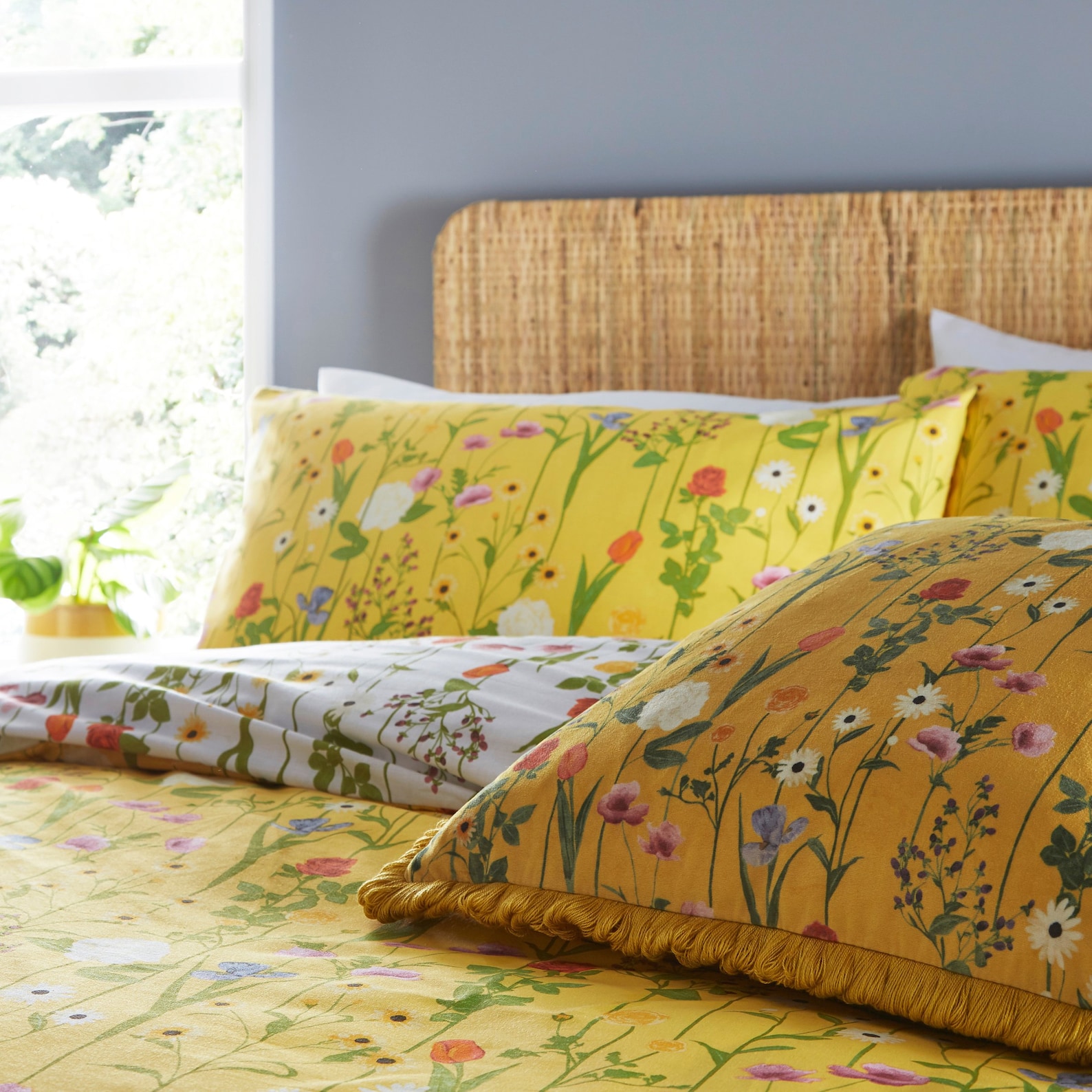Yellow Floral Duvet Cover Set Reversible Botanical Flowers Etsy UK