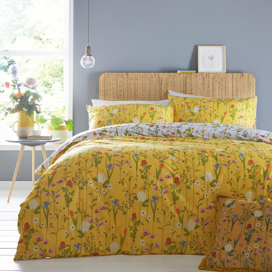 Yellow Floral Duvet Cover Set Reversible Botanical Flowers Etsy UK