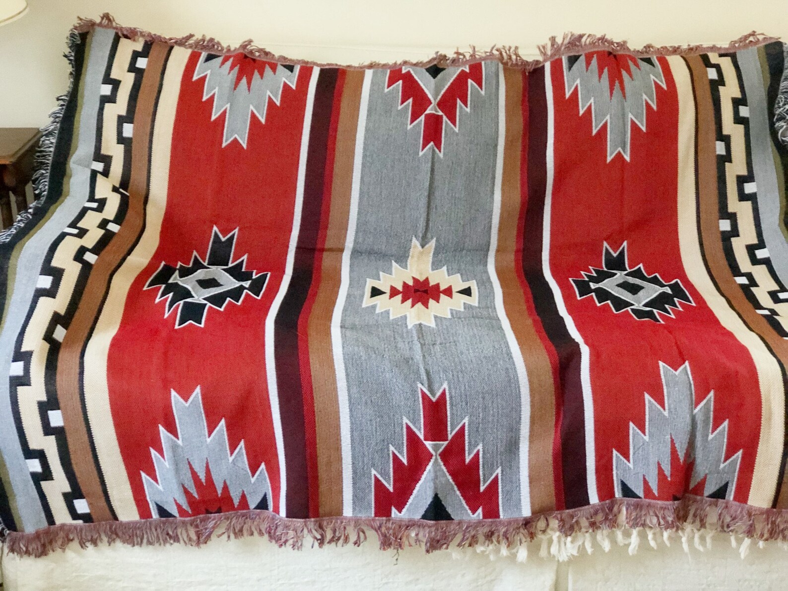 Large Aztec Throw Blanket Boho Throw Woven Tapestry Fringed Etsy UK