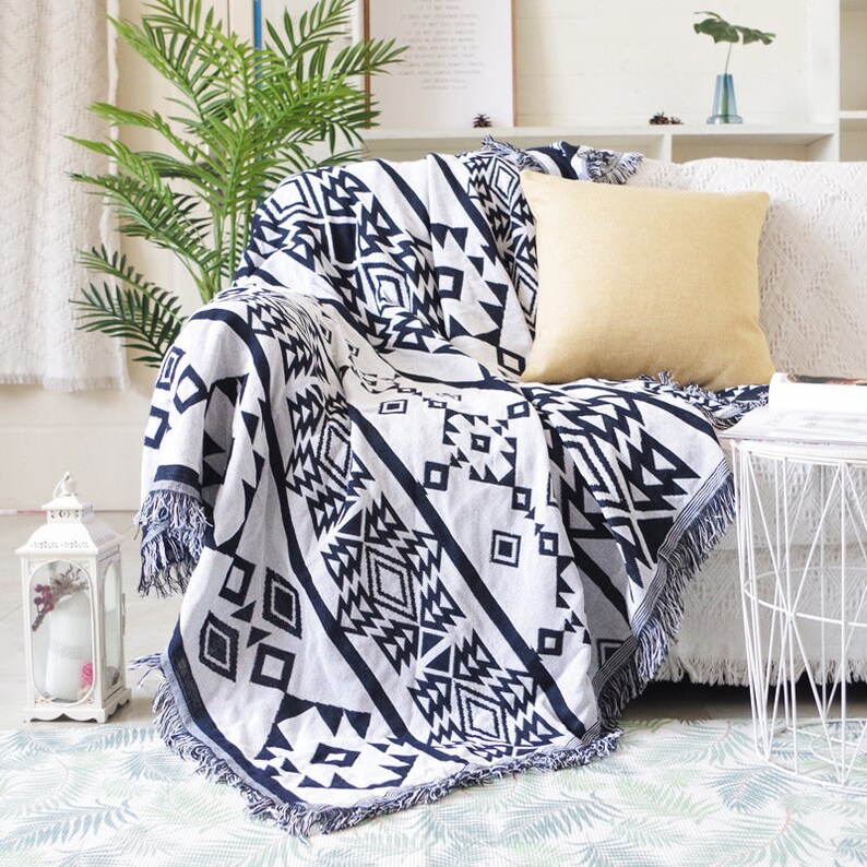 Large Cotton Aztec Throw Blanket Bohemian Sofa Throw Blanket Etsy UK