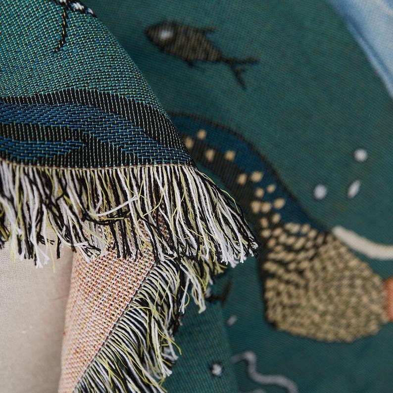 Large Mermaid Tapestry Throw Blanket Woven Cotton Fringed Sofa Etsy UK