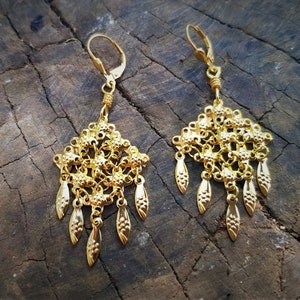 Handmade Yemenite Earrings,21ct Gold plated Silver,Vintage,Antique,Filigree Technique,Middle-Eastern Earrings.