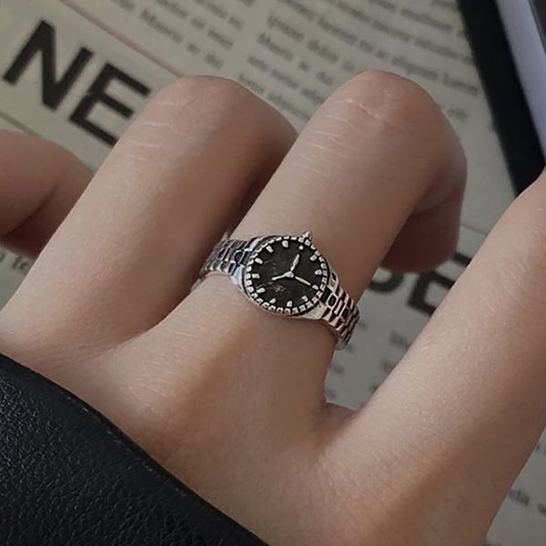 Bague de montre vintage 925 Silver Watch - Bague réglable - Cadeau spécial