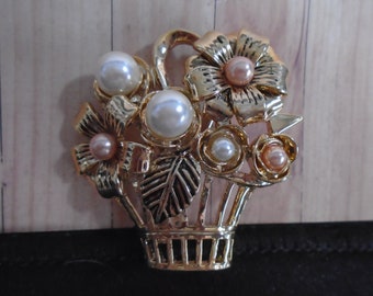 This Stunning Large Flowers in a Basket Brooch. ~ Preloved Jewellery