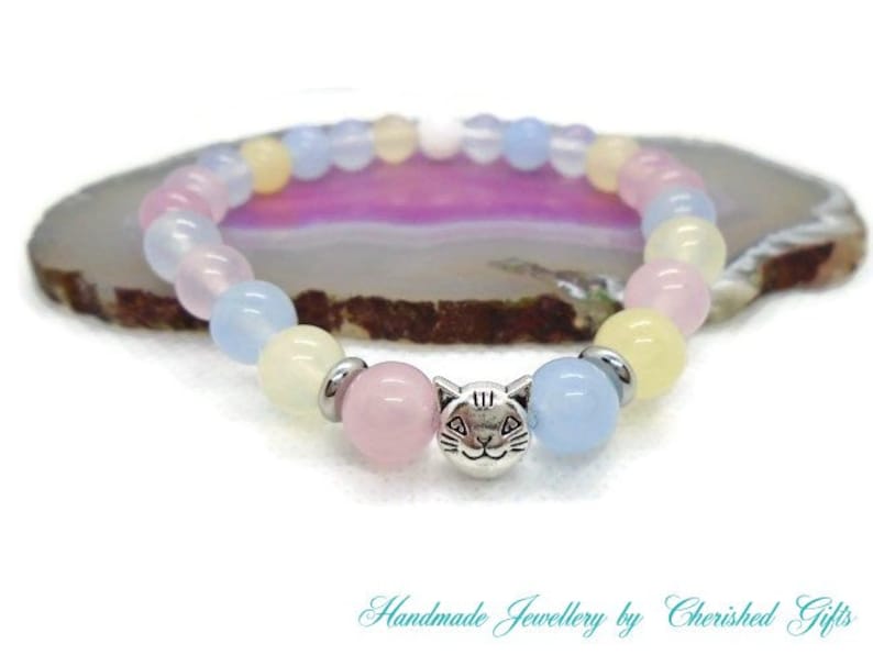Stretch Multicolour Morganite Round Beads with Tibetan Style Antique Silver Cat Charm /& Spacer Bracelet
