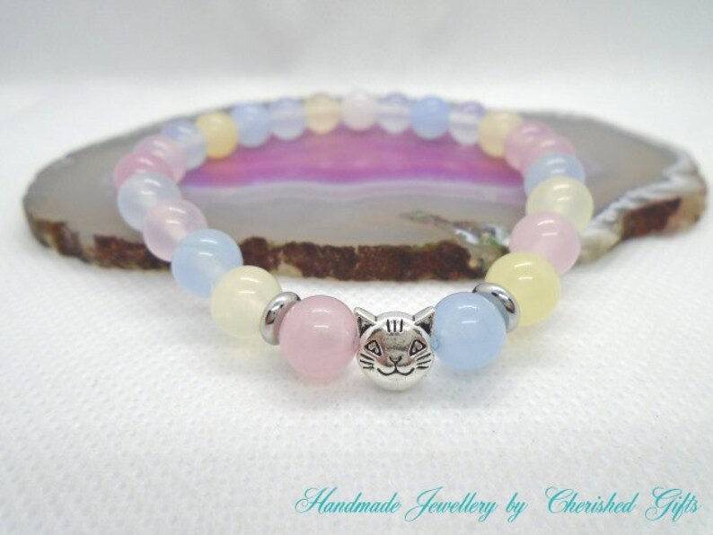 Stretch Multicolour Morganite Round Beads with Tibetan Style Antique Silver Cat Charm /& Spacer Bracelet