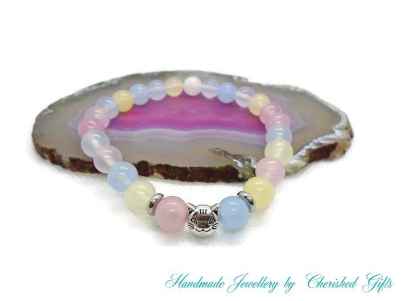 Stretch Multicolour Morganite Round Beads with Tibetan Style Antique Silver Cat Charm /& Spacer Bracelet