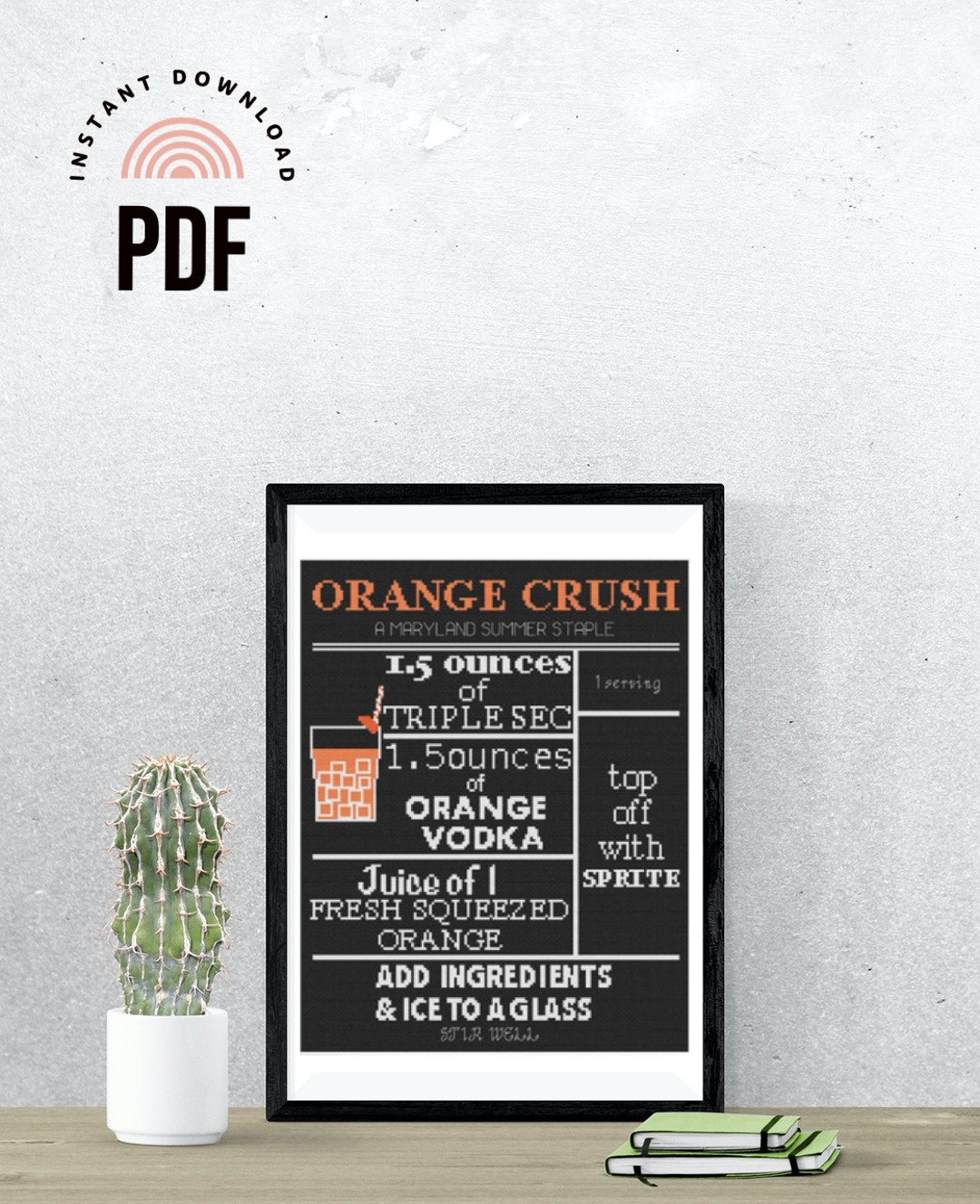 Cocktail Orange Crush Maryland Staple Modern Cross stitch Etsy España