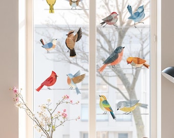 Calcomanías de pared y ventanas con dibujos de pájaros - Decoración de doble cara para habitación infantil - Adhesivo estático para vidrio o vinilo autoadhesivo para paredes