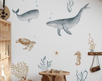 Watercolor Ocean Life Wall Decals: Peel & Stick Nursery Decor