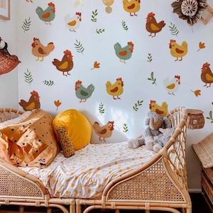 Hen Wall Decals Set Nursery Decor Peel and Stick Removable Kidsroom Wall Stickers Vinyl Farm Animal Wall Decals for Children&#39;s Bedroom