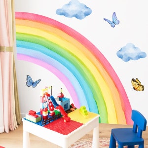 Duża naklejka ścienna Boho Rainbow do pokoju dziecięcego, odklejana i przyklejana, usuwalna pastelowa naklejka ścienna do pokoju dziecięcego z pół tęczą, dekoracja pokoju dziewczęcego