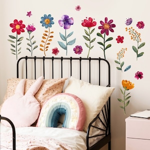 Wildflower Wall Decals for Nursery, Flower Wall Stickers Girl's Bedroom Decor, Nursery Decals Removable, Baseboard Decal,Wall Corner Decor image 1