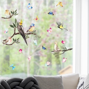 Window Decals,Flower and Bird Static Cling Window Sticker,Spring Flower Window Clings,Static Cling Decal for Window Decor